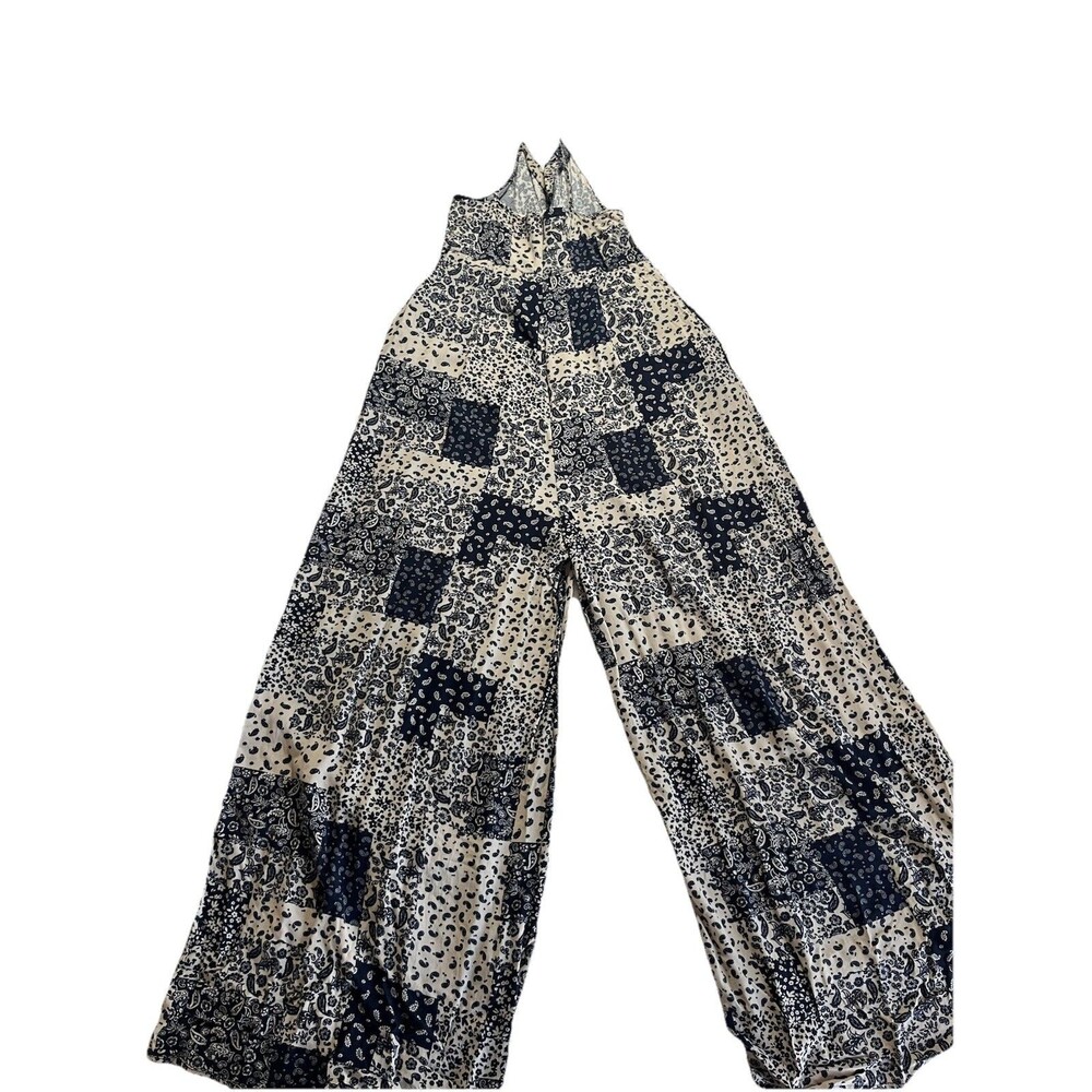 Mustard Seed Jumpsuit Size Large Wide Leg Blue Paisley Print - Picture 5 of 9